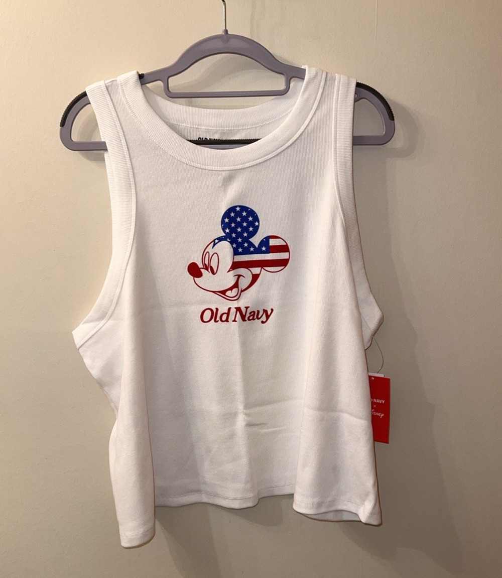 Old Navy Disney American Flag Mickey Mouse White Ribbed Tank 3X NWT